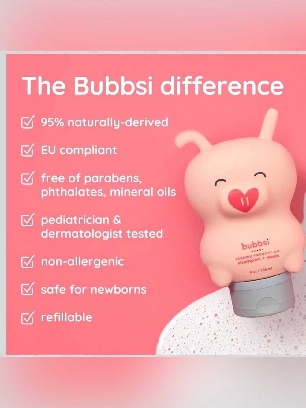 NEW Bubbsi Baby Creamy  Coconut Oil Shampoo + Wash and Body Cream Set 8 oz Each
